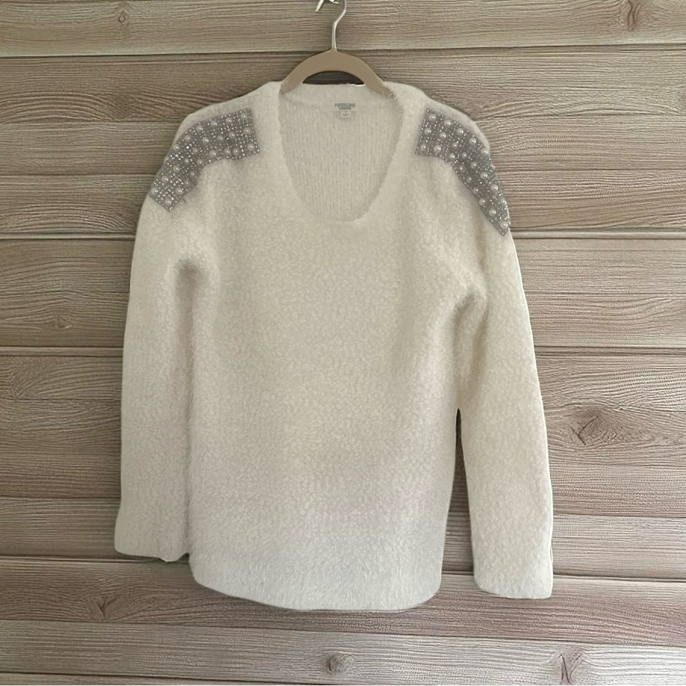 🍈Piperlime Ivory Pearl-embellished Gala Sweater